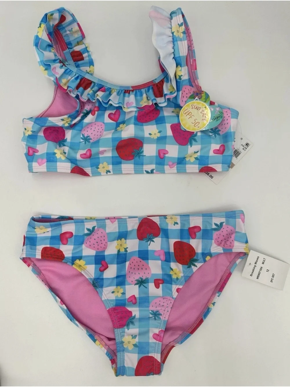 Girls' Strawberry Gingham Ruffle Bikini - Pink & Blue
